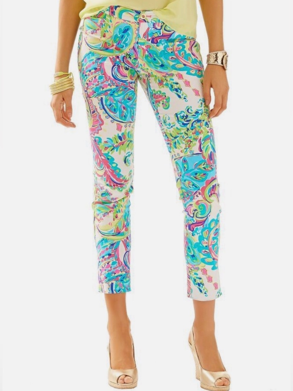 Lilly Pulitzer Kelly Skinny Ankle Pants Tropical Stretch White Blue Women’s 4